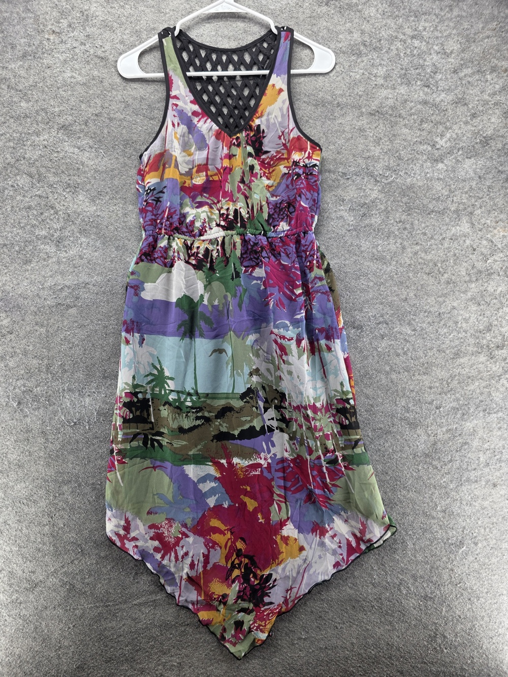Angie Dress Womens S Multicolor Sundress Asymmetric Handkerchief Hem Floral Boho
